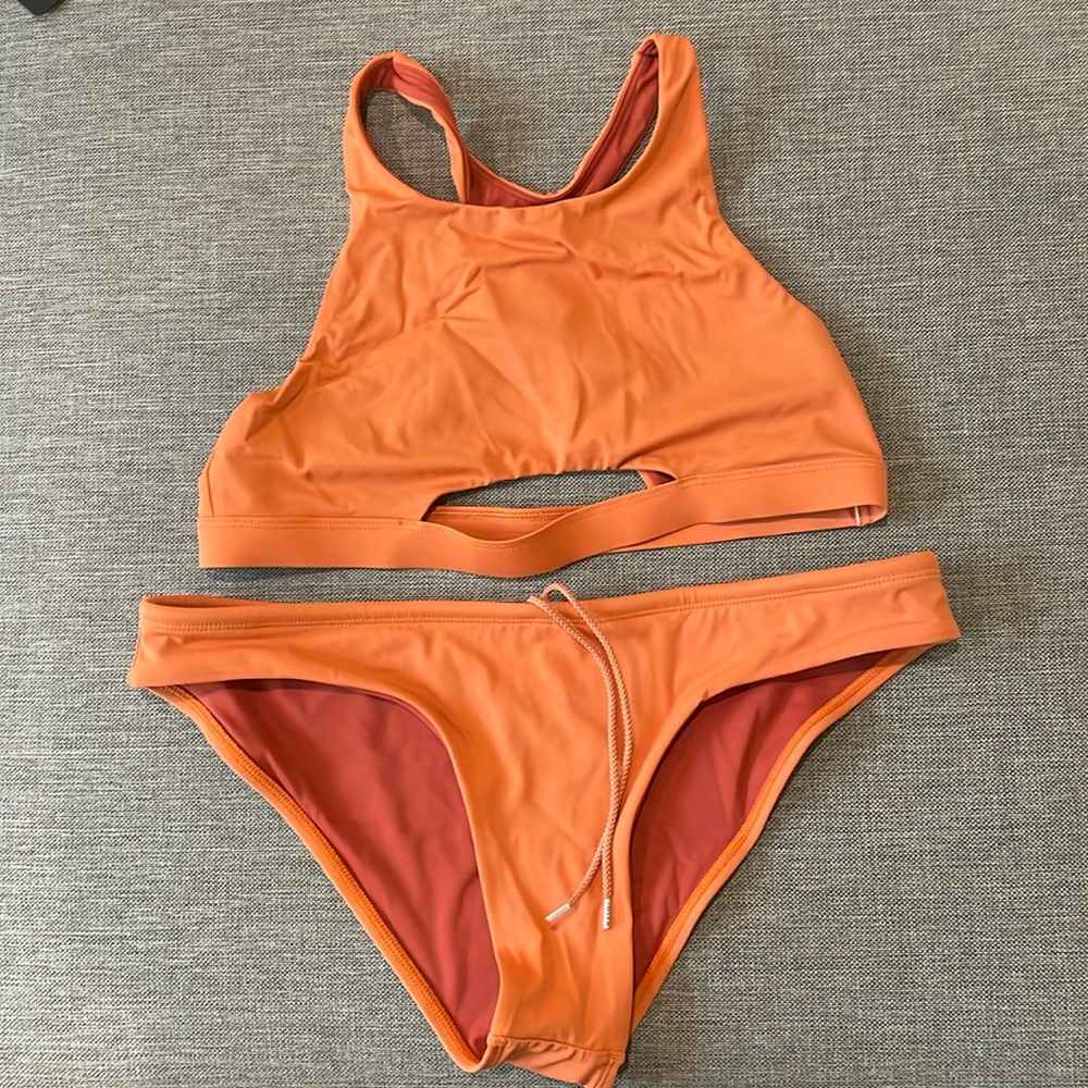 Women’s Orange High-Neck Bikini Set